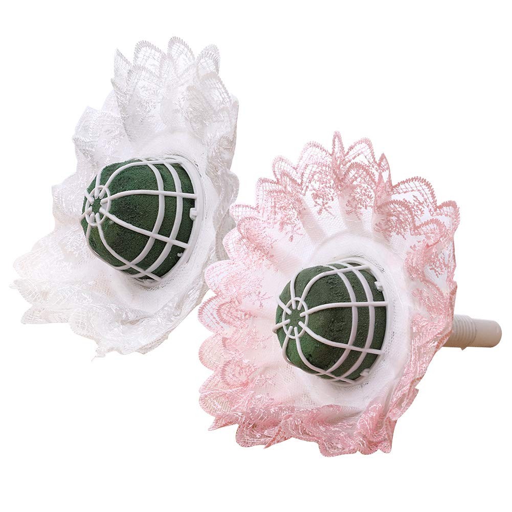 White Bride Bouquet Holder DIY Foam Handle Lace Trim Wedding Flower Decor
