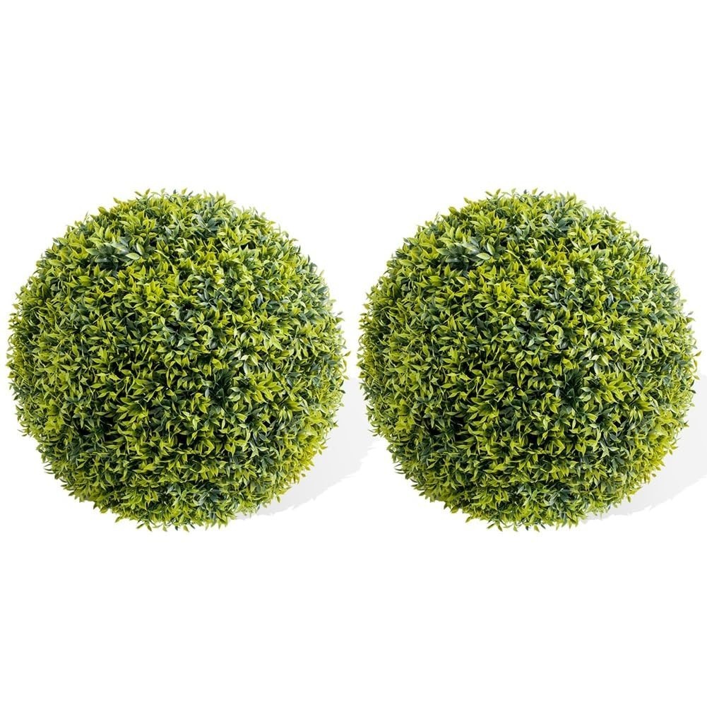 2PCS 42cm Artificial Plant Topiary Balls UV Resistant Faux Boxwood Balls Decor