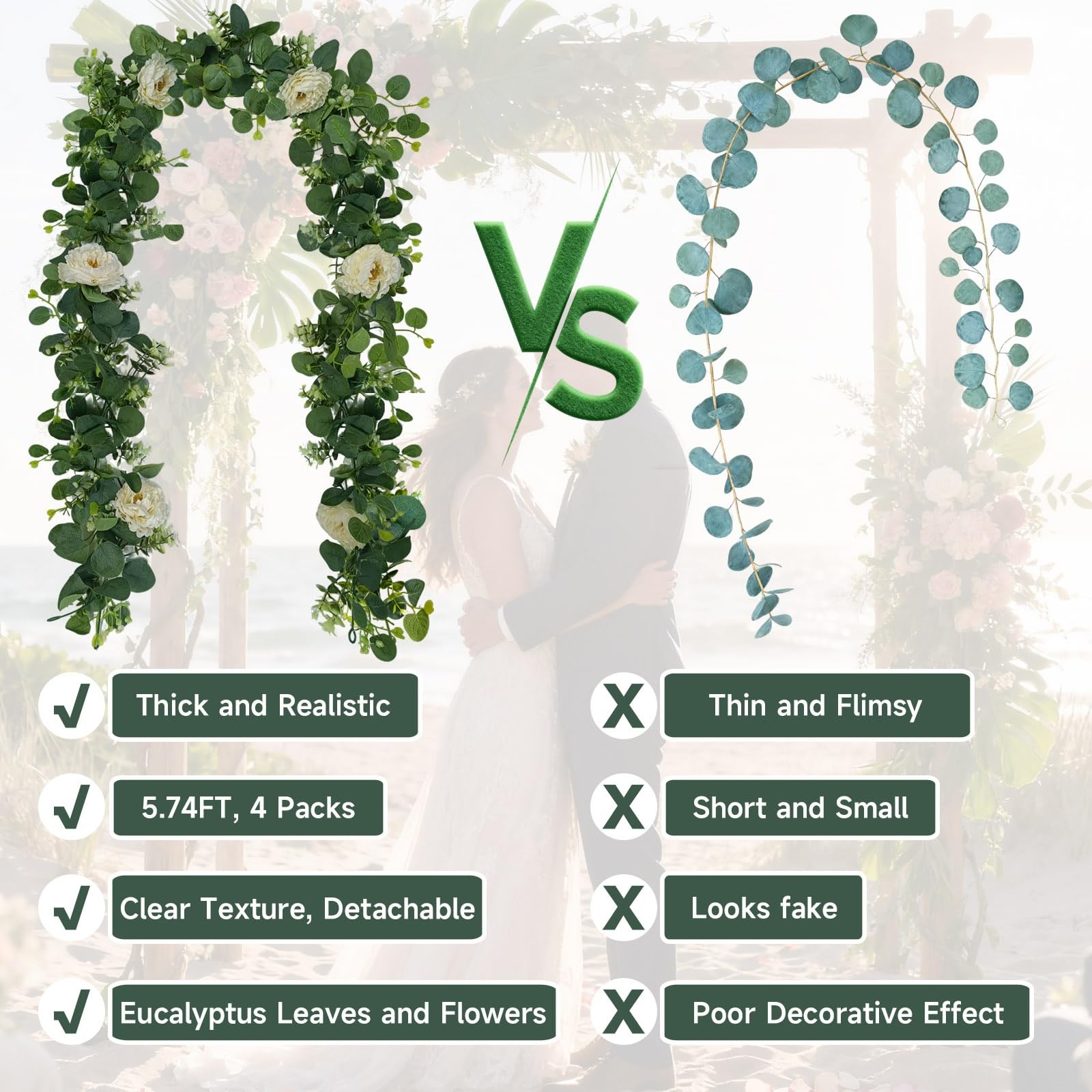 4 Packs 24FT Artificial Eucalyptus Flower Garland with White Camellias, Faux …