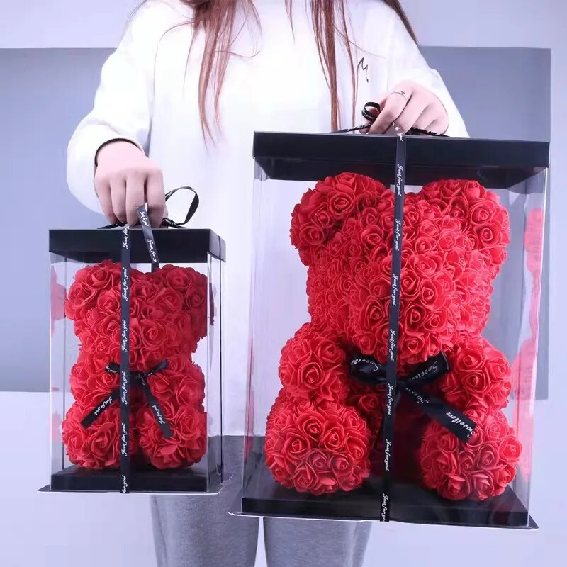 Valentine’s Teddy Bear Gift Set: Artificial Foam Bears with Roses in a Box