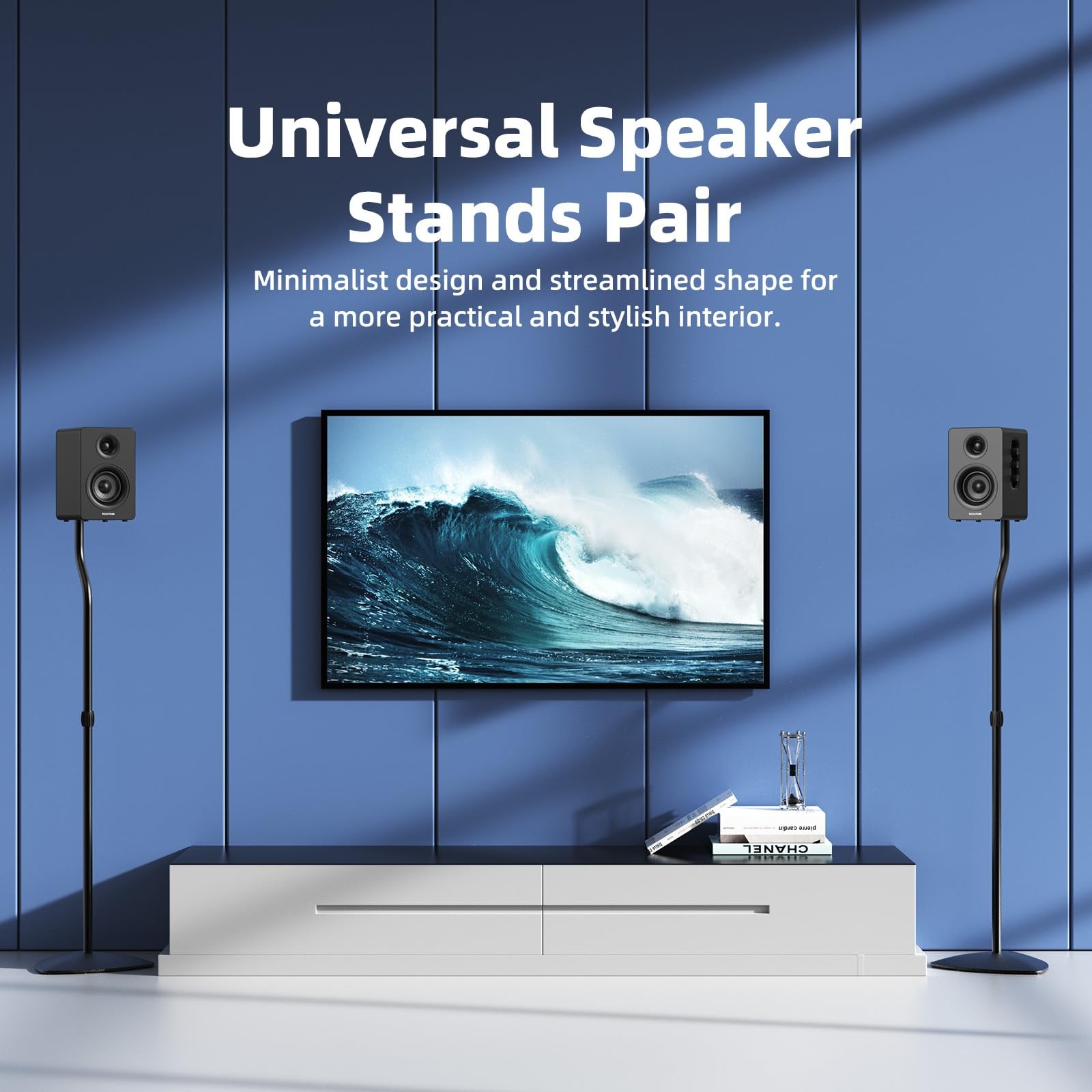 Universal Speaker Stands Pair, Satellite & Bookshelf Matte Black