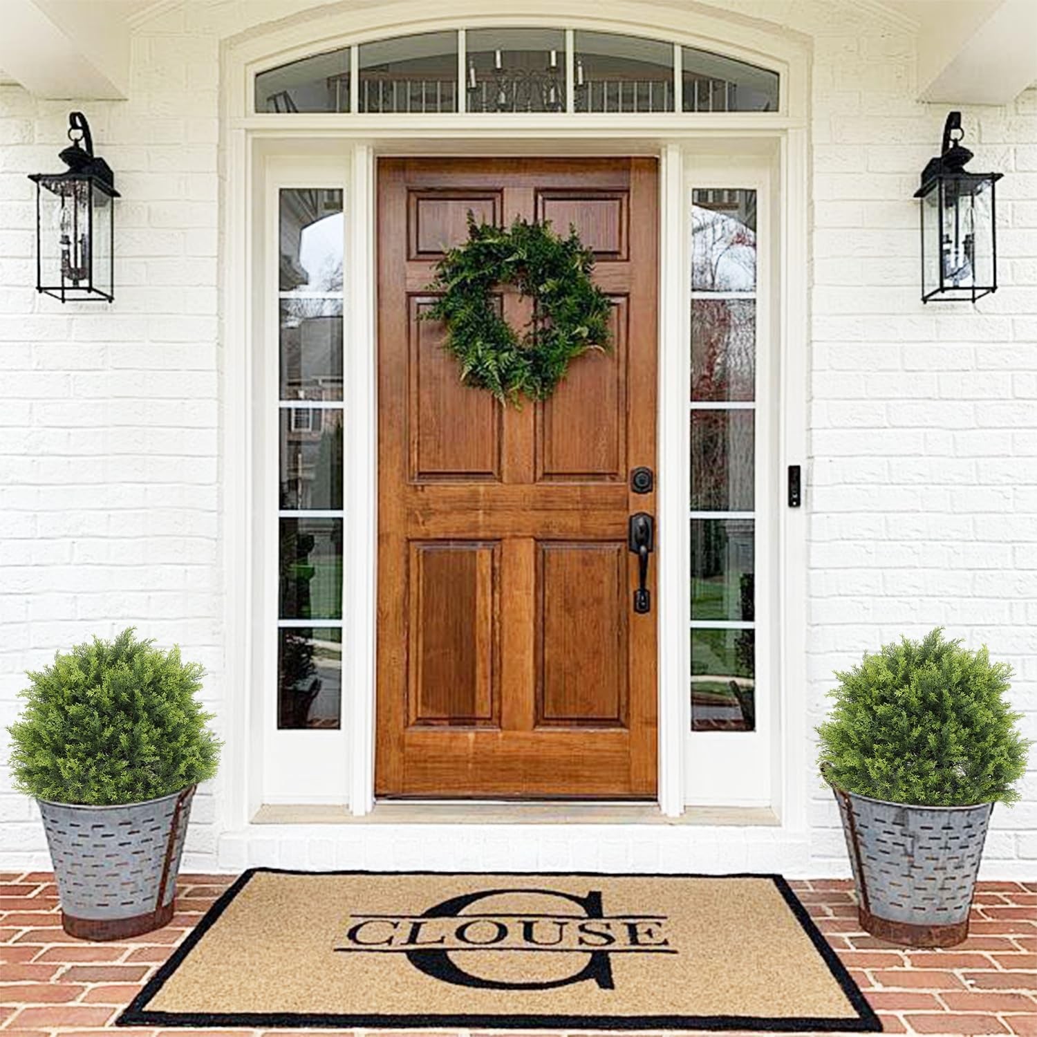 2ft Artificial Cedar Topiary Ball Trees Outdoor, 24″ UV Resistant Faux Potted…