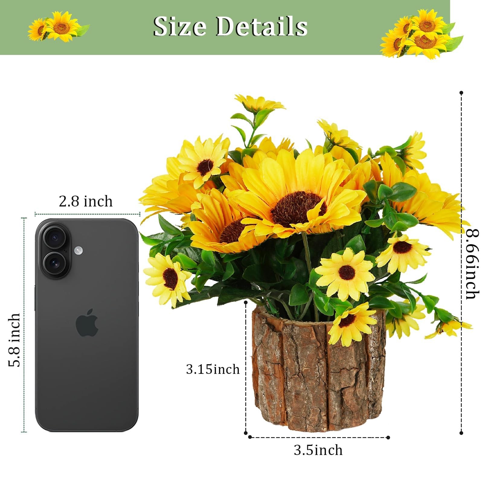 Artificial Flowers Fake Silk Sunflower Flower in Planters Flower Vase Small R…