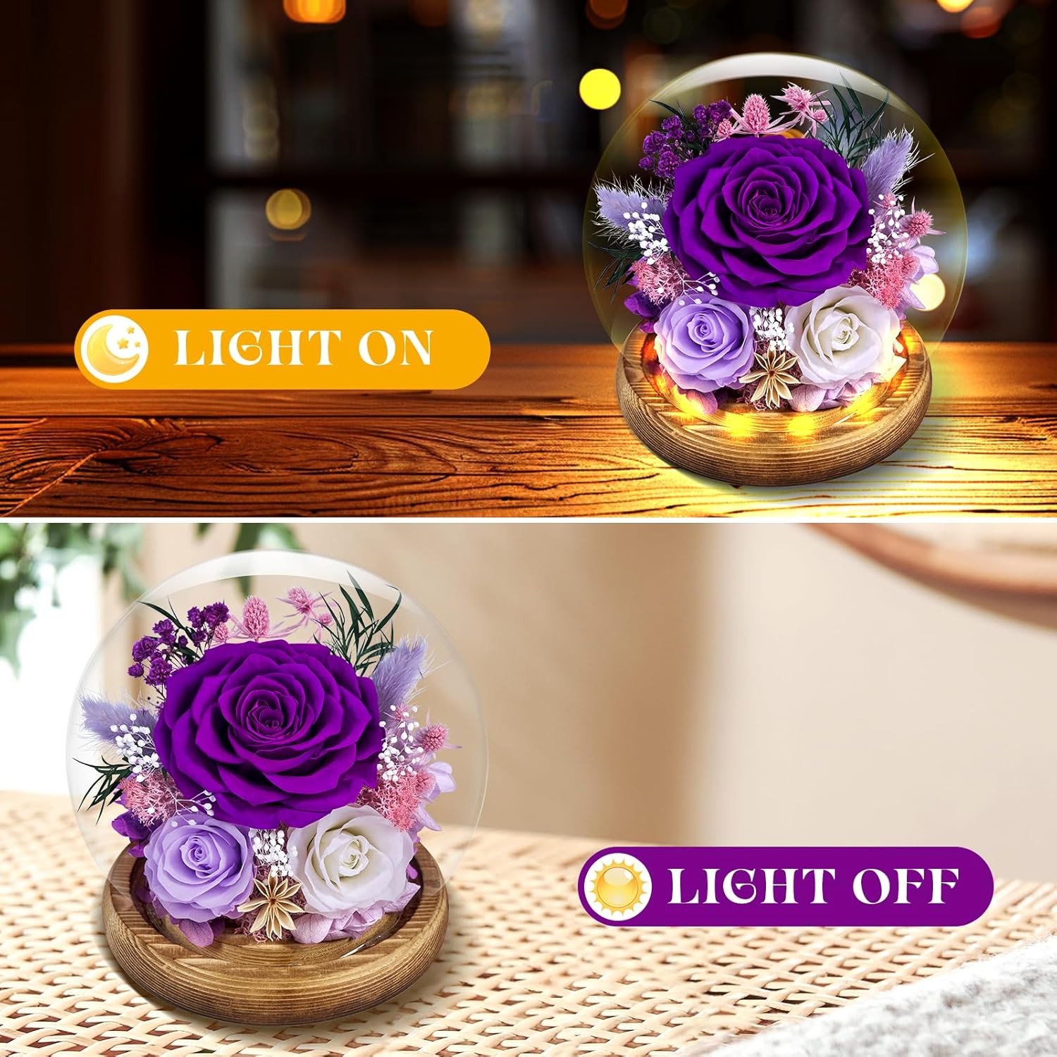 Preserved Roses Forever Rose in Glass Dome – Birthday Gifts for Women Mom, Real