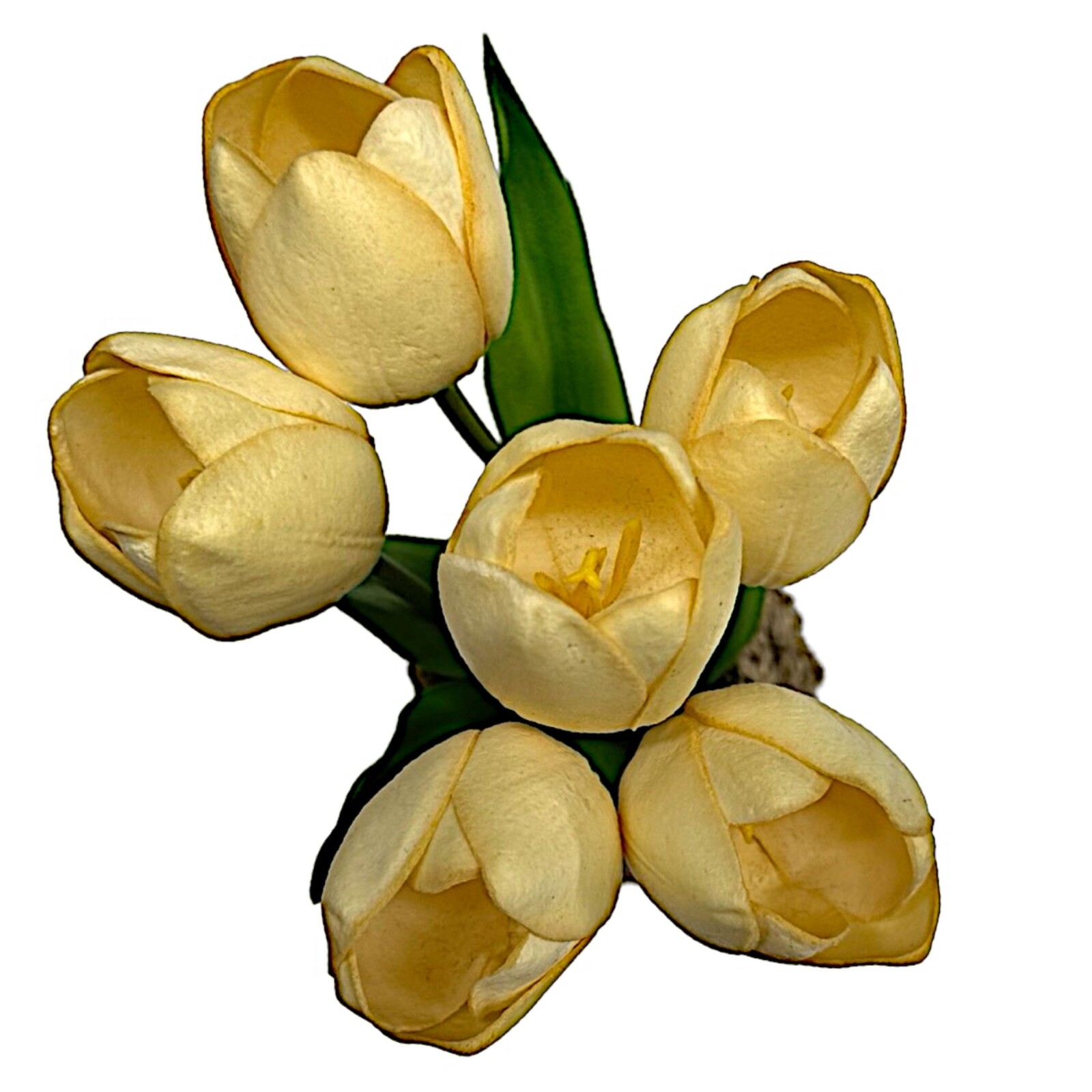 Artificial Yellow 6-tulip Bouquet Decor 8.5”. Garden Pot Home Spring
