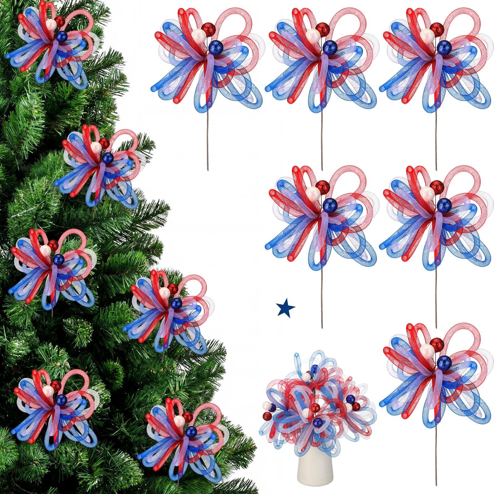 6 Pack Red White Blue Patriotic Artificial Flower 4th of July Decoration 10 I…