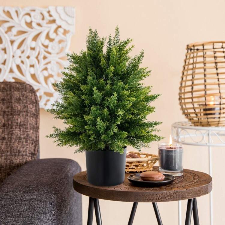 2Pack Outdoor Artificial Topiary Ball Tree Set Home Decoration w/Built in Cement