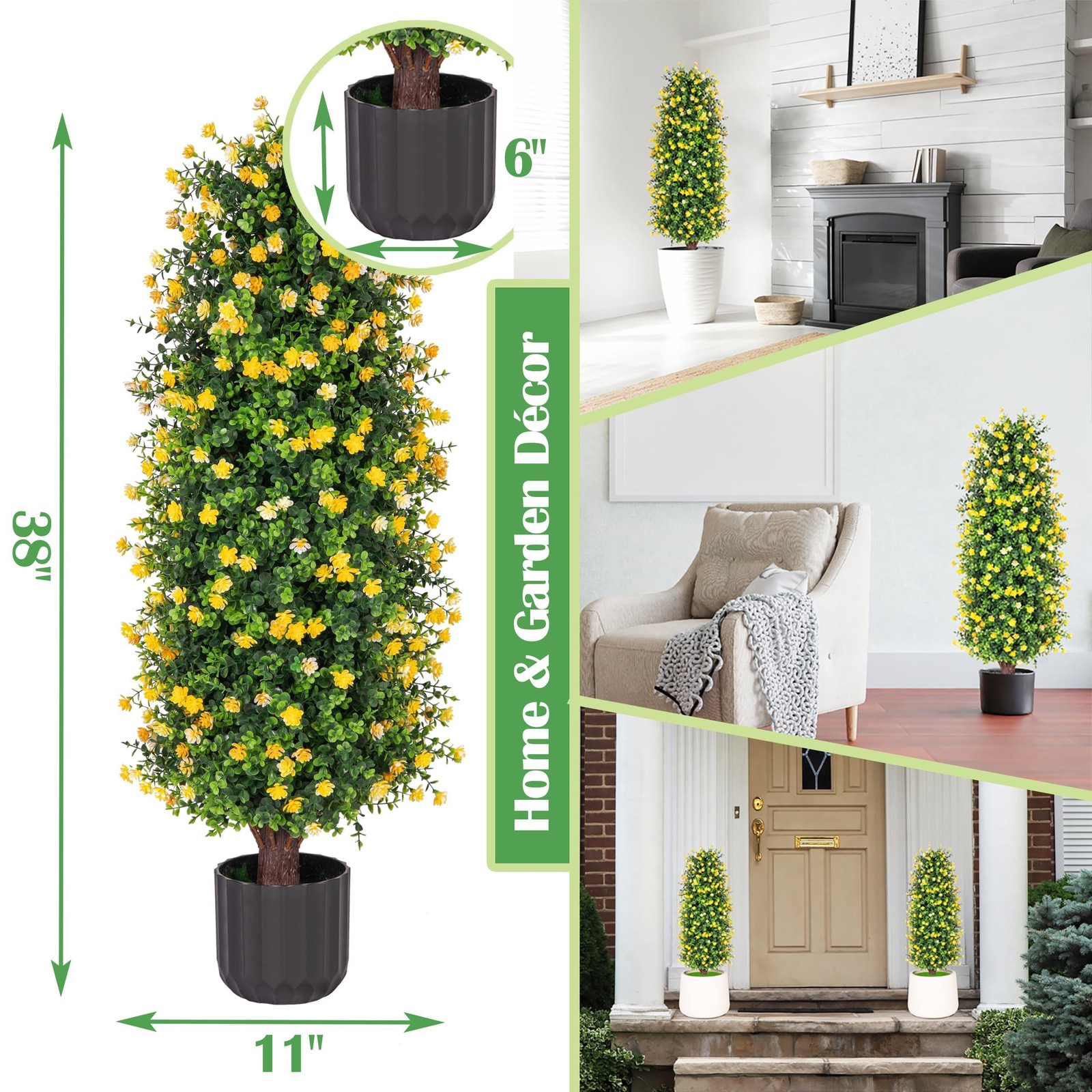 2 Packs Artificial Rose Tree 3FT- Fake Floral Plant Tree in Pot- Decorative T…