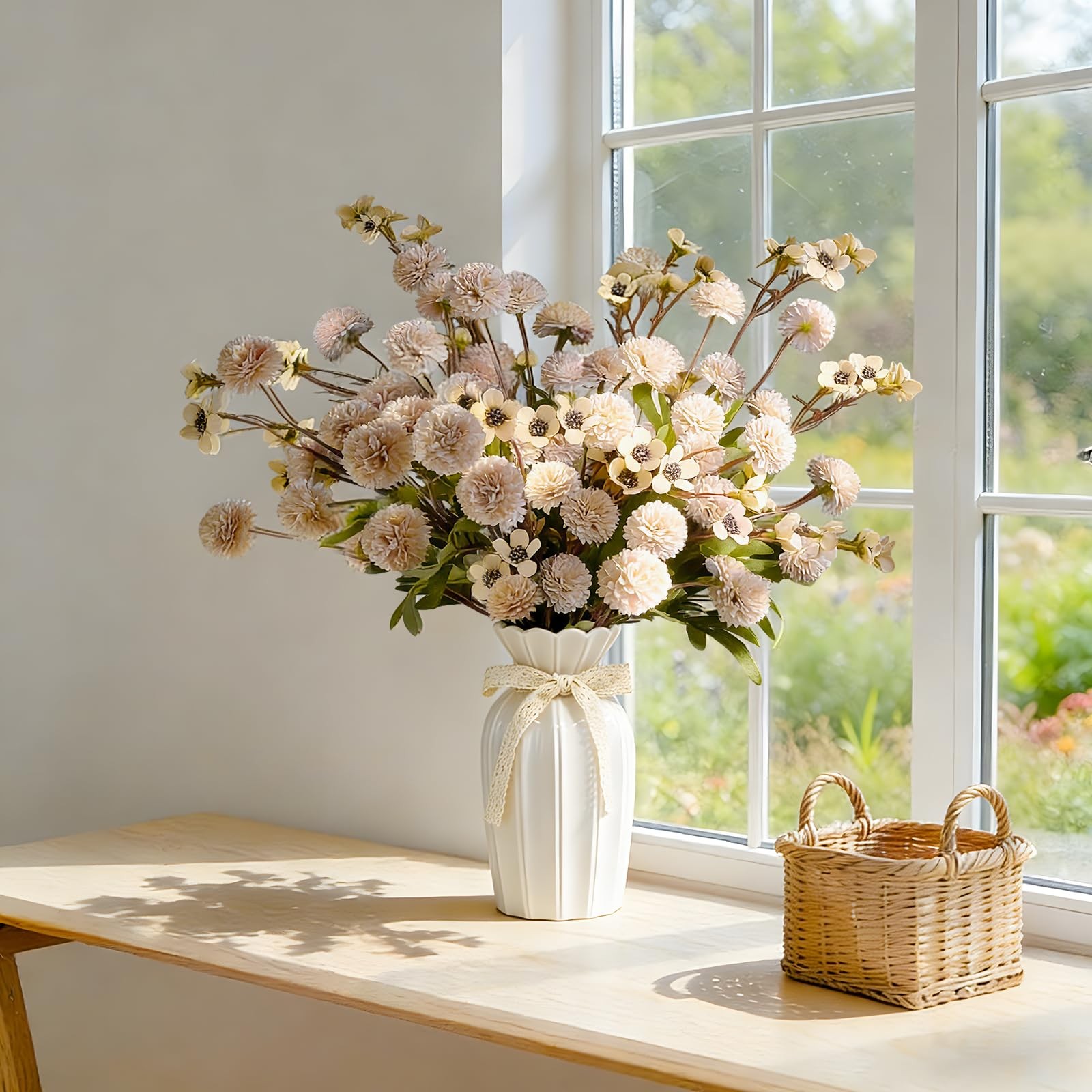 13Pcs Faux Kiku Flowers for Vase – Long Stem Artificial Flowers with Wax, Fak…