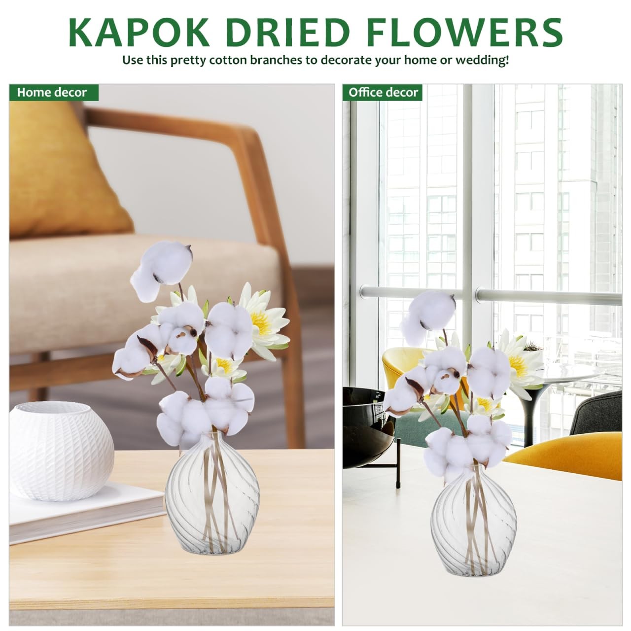 13.4 Inch Natural Dried Cotton Stems with 6 Bolls, Cotton Flower Branches for…
