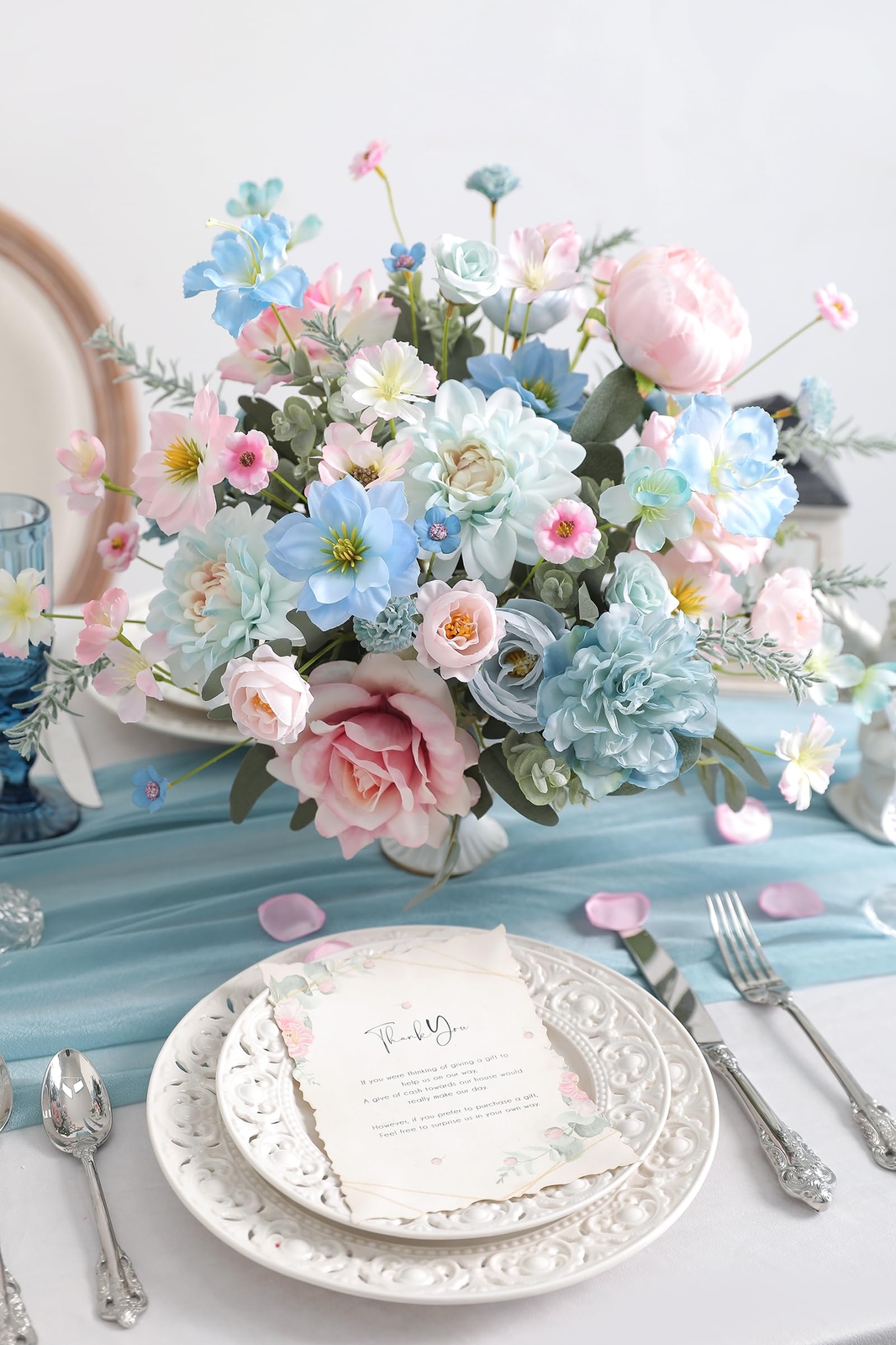 Artificial Silk Flowers Combo Box Set Blue Pink Roses for DIY Arrangements