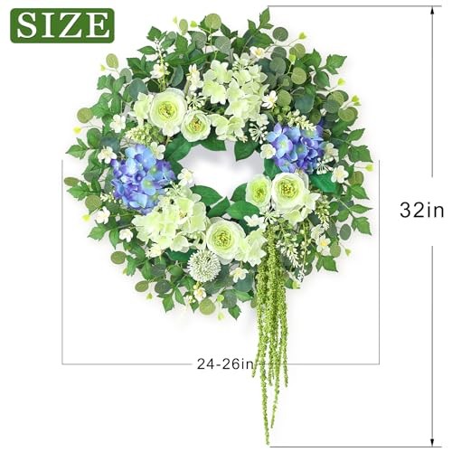 26″ Hydrangea & Eucalyptus Wreath for Front Door, Porch, Window – Large