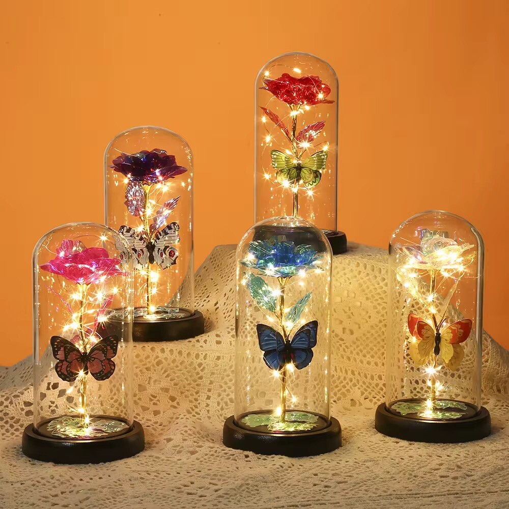 Eternal Forever Galaxy Rose Flower In Glass Dome LED Light Valentine’s Day