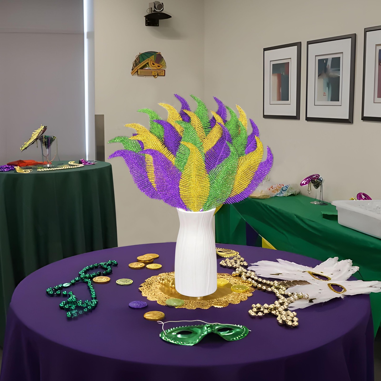 Mardi Gras Decorations 52Pcs Green Gold Purple Feathers for Party Centerpieces