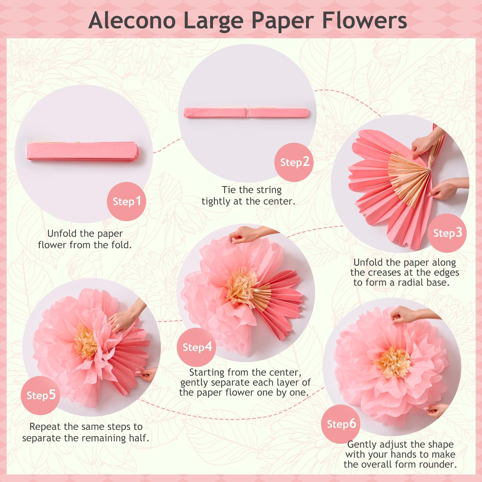9 PCS Giant Paper Flowers Extra Large Handcrafted Tissue Decorations Backdrop