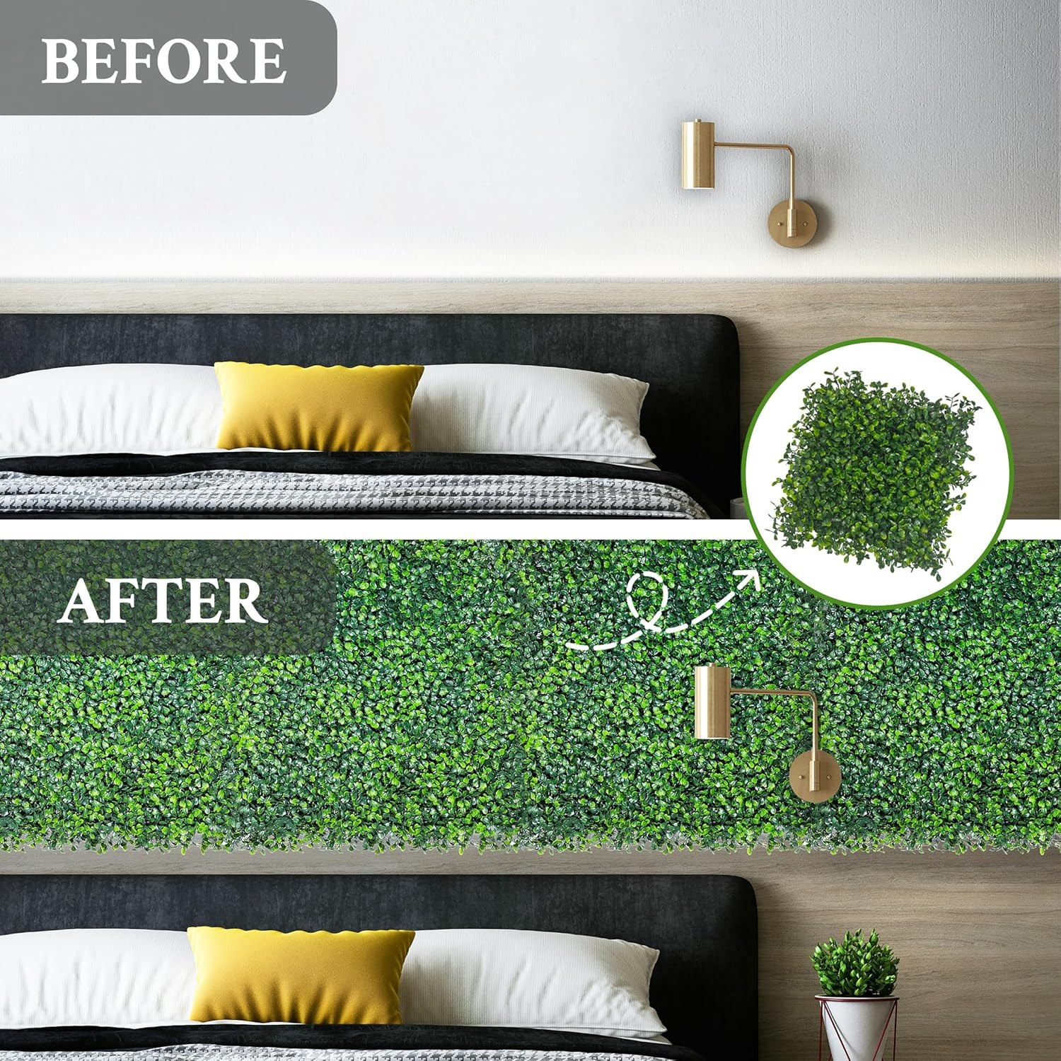 Artificial Grass Wall Panel,10″X 10″(12P) 4-Layer Leaf Uv-Anti Greenery Faux Box