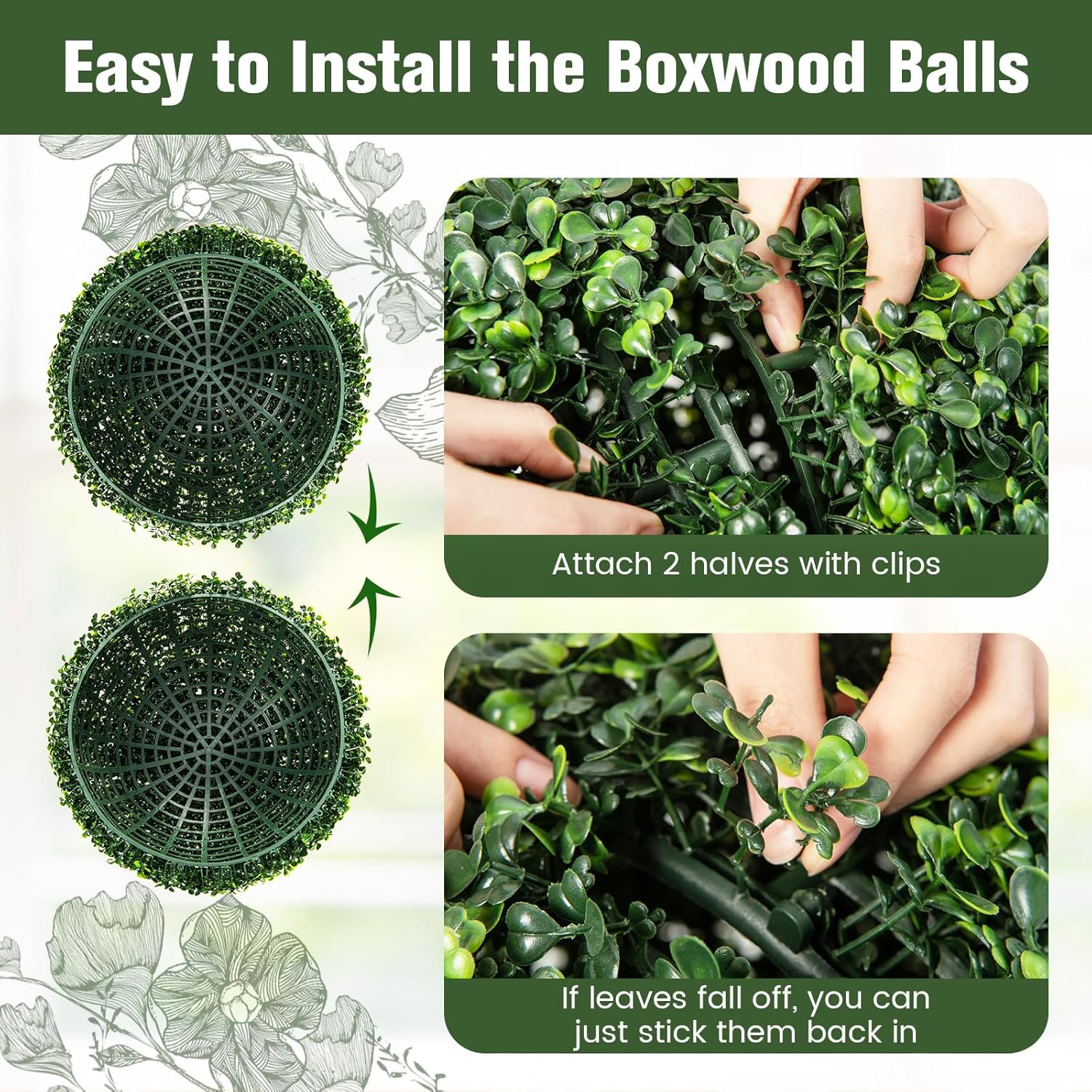 Goplus 2 PCS 19 Inch Artificial Plant Topiary Ball, round Faux Boxwood Balls Out