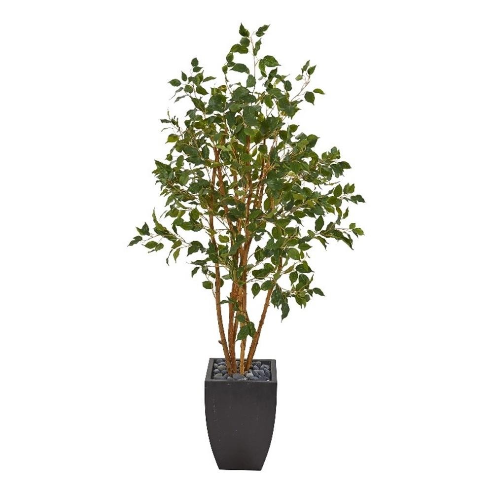 Nearly Natural 58″ Ficus Artificial Tree in Black Planter in Green