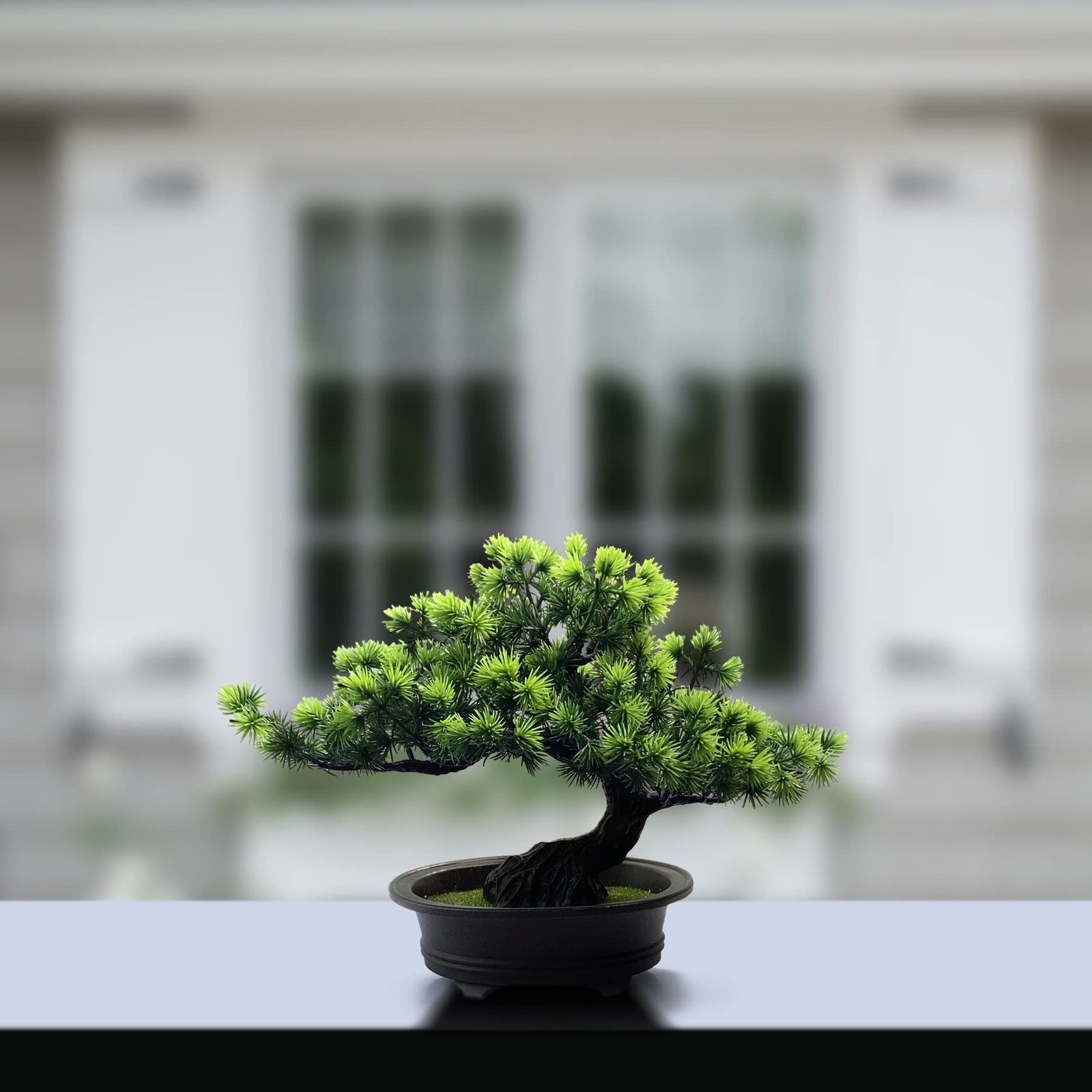 Small Fake Plants Desk Decor Artificial Bonsai with Pot, 9.5″ Tall, Green