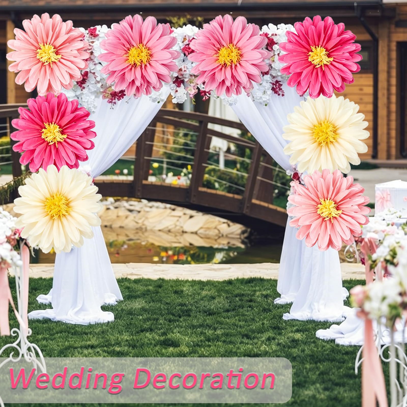 8Pcs Large Paper Flowers Decorations for Wall, 20″ Pink Tissue Paper Flowers …