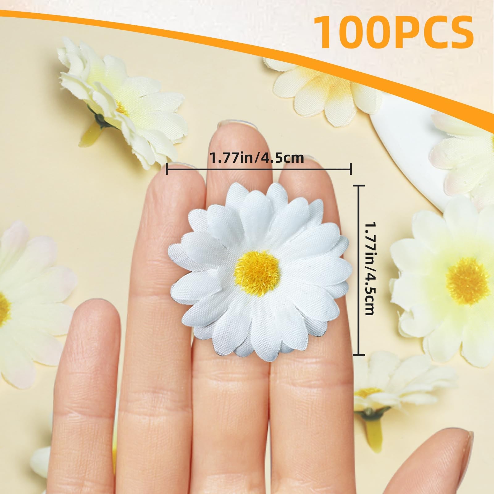 100 PCS Artificial Daisy Flower Head 1.5 Inch White Fake Daisies Fabric Crafts