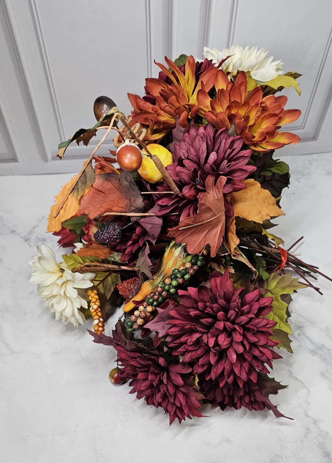 Fall Artificial Flowers With Small Pumpkin And Gourds