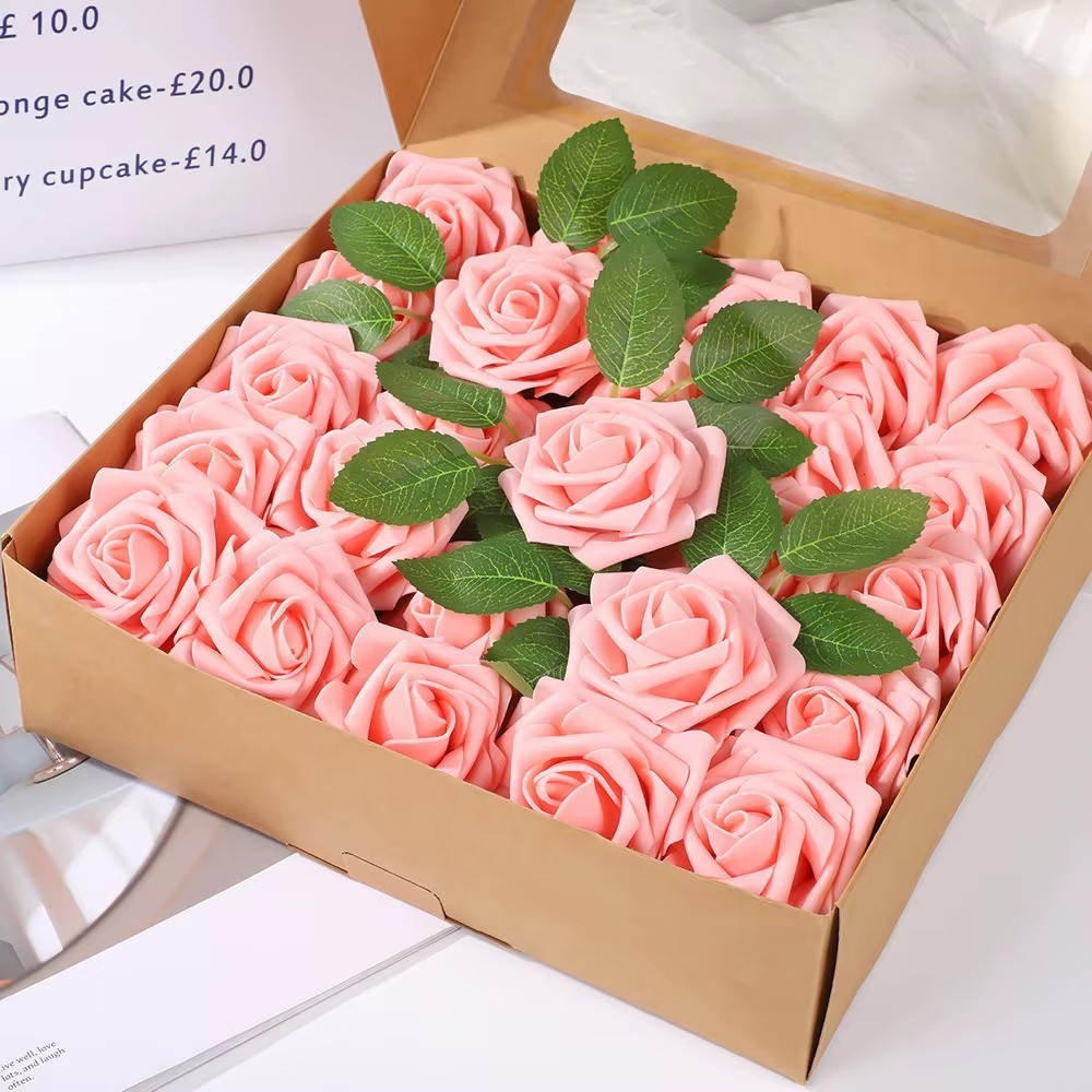 25PCS Artificial Foam Rose Flowers DIY Wedding Party Home Floral Decoration 7cm