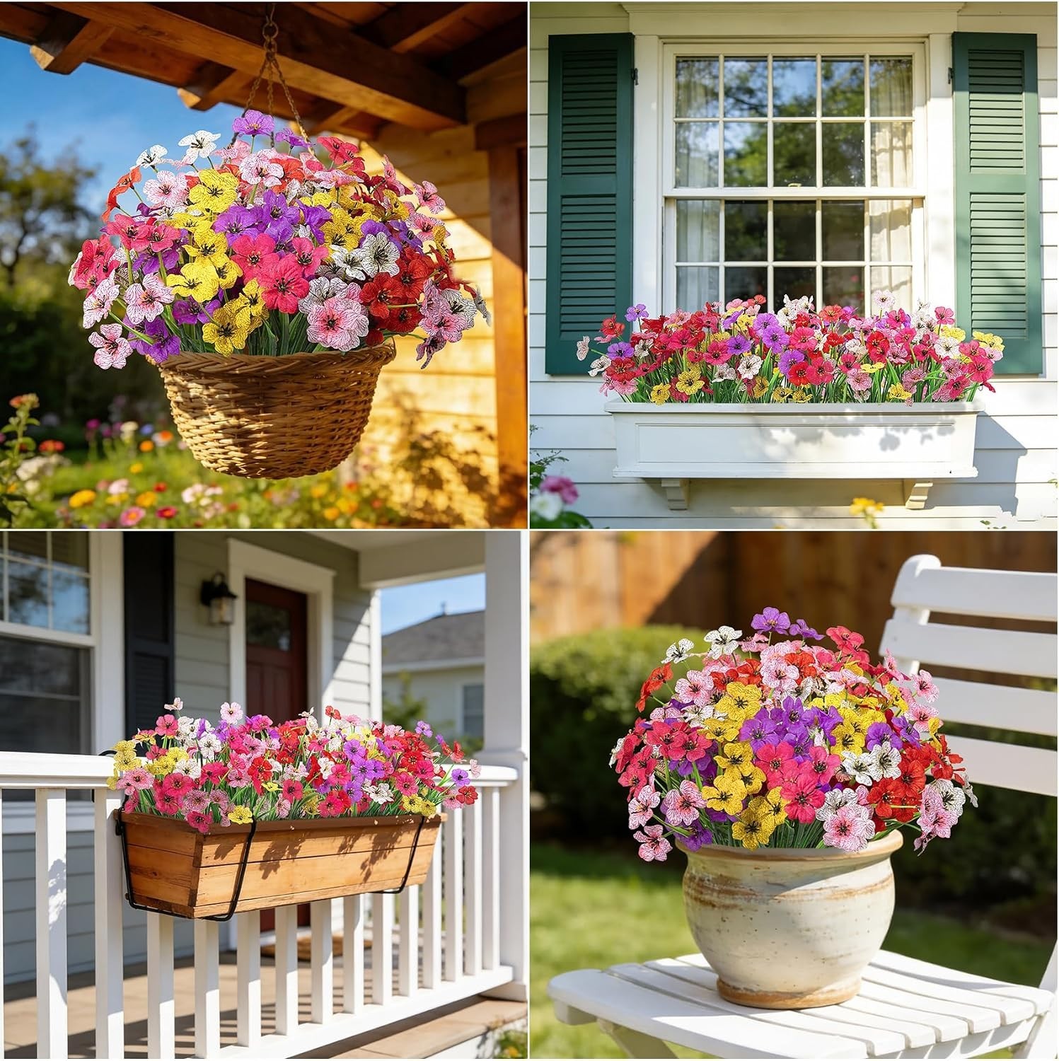 24 Bundles Artificial Flowers for Outdoors, Fake Silk Flowers UV Resistant Faux