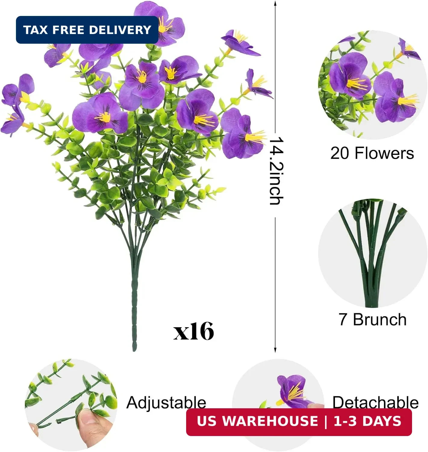 16 Bundles Artificial Flowers for Outdoors Decoration, Fake Pansy Flowers UV Res