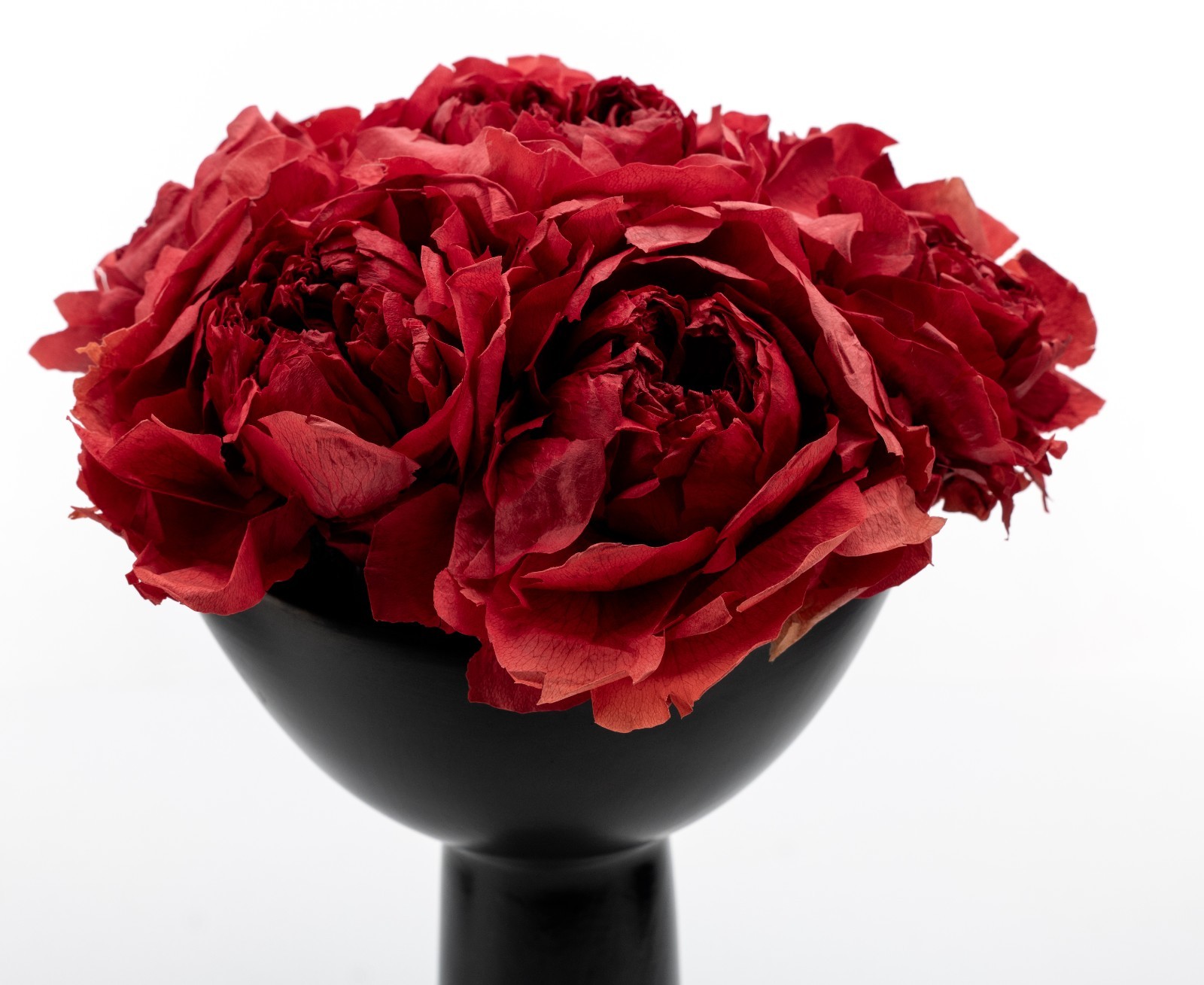 La Fleur Bouquets Red Peonies In 9″ Black Ceramic Vase Los Angeles 11.5″ USED