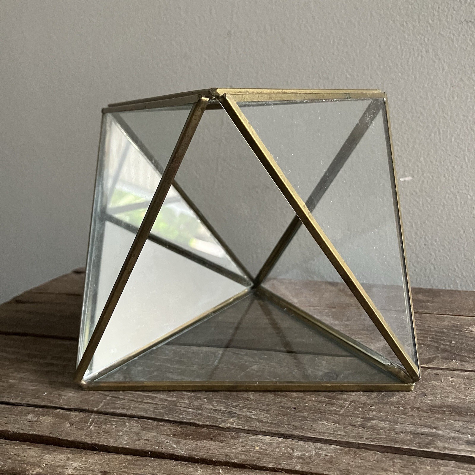 Gold Metal Mirror Glass Geometric Succulent Terrarium 6” India