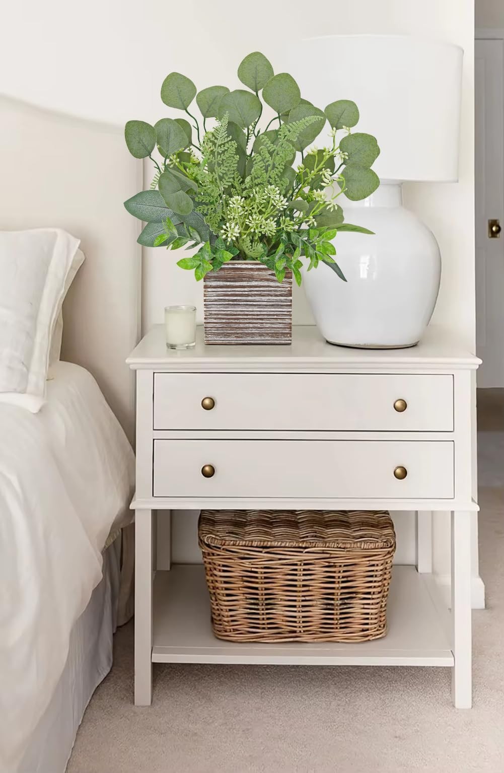 Artificial Eucalyptus Plant in Rustic Wood Planter 14″ Faux Eucalyptus Fern G…