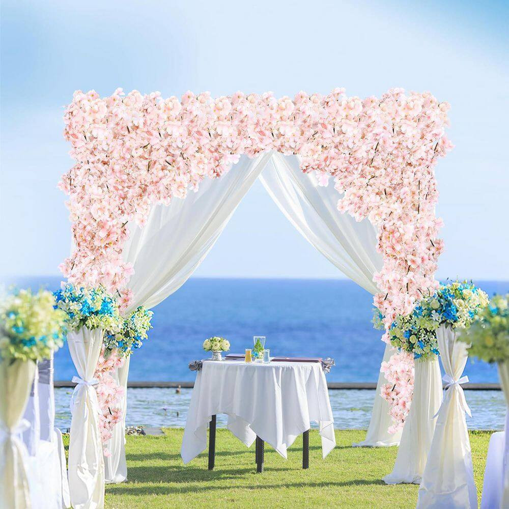 5 In. Pink Artificial Cherry Blossom Flower with Hanging Silk Garland for Home,