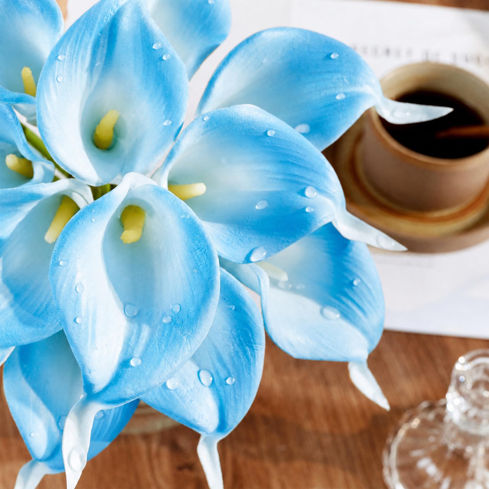 12Pcs White Blue Calla Lily Artificial Flowers for Wedding Decor