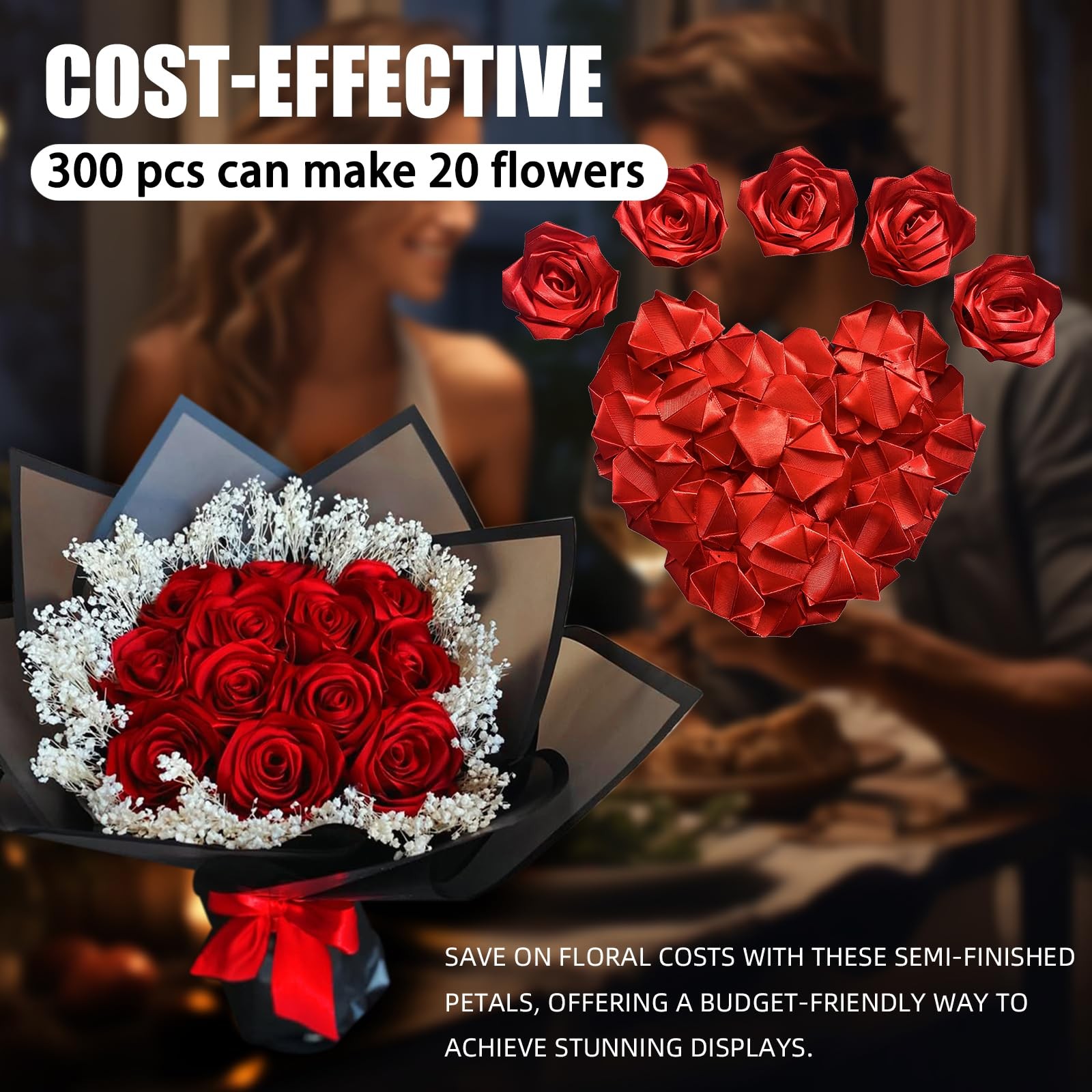 Eternal Rose Petals, 300Pcs DIY Bouquet Craft, Red