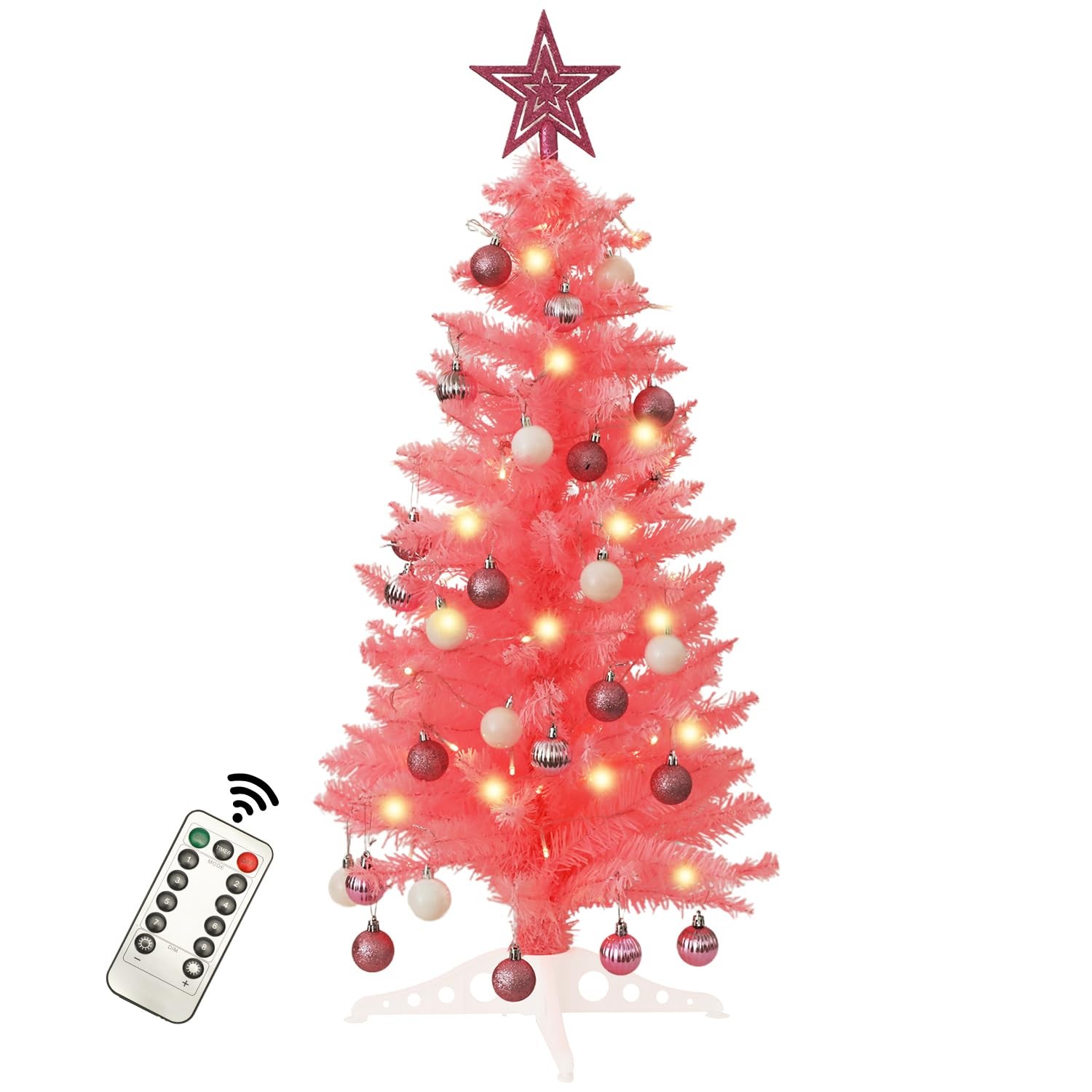 3 FT Pink Artificial Christmas Tree 50 Warm Lights 8 Modes Remote Star Top