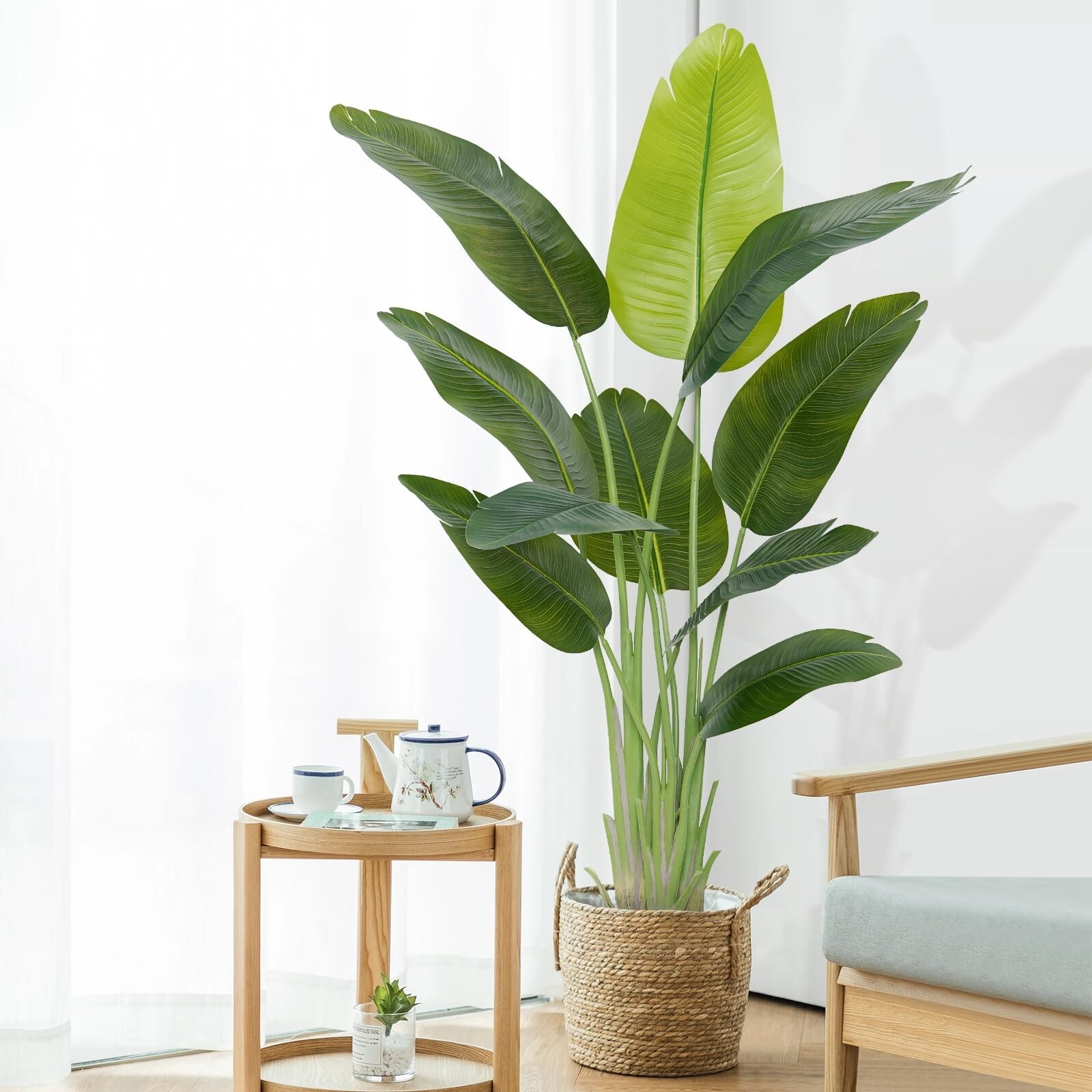 Lifelike Bird of Paradise Artificial Plant,5ft Faux Banana Leaf Tree with 10 …