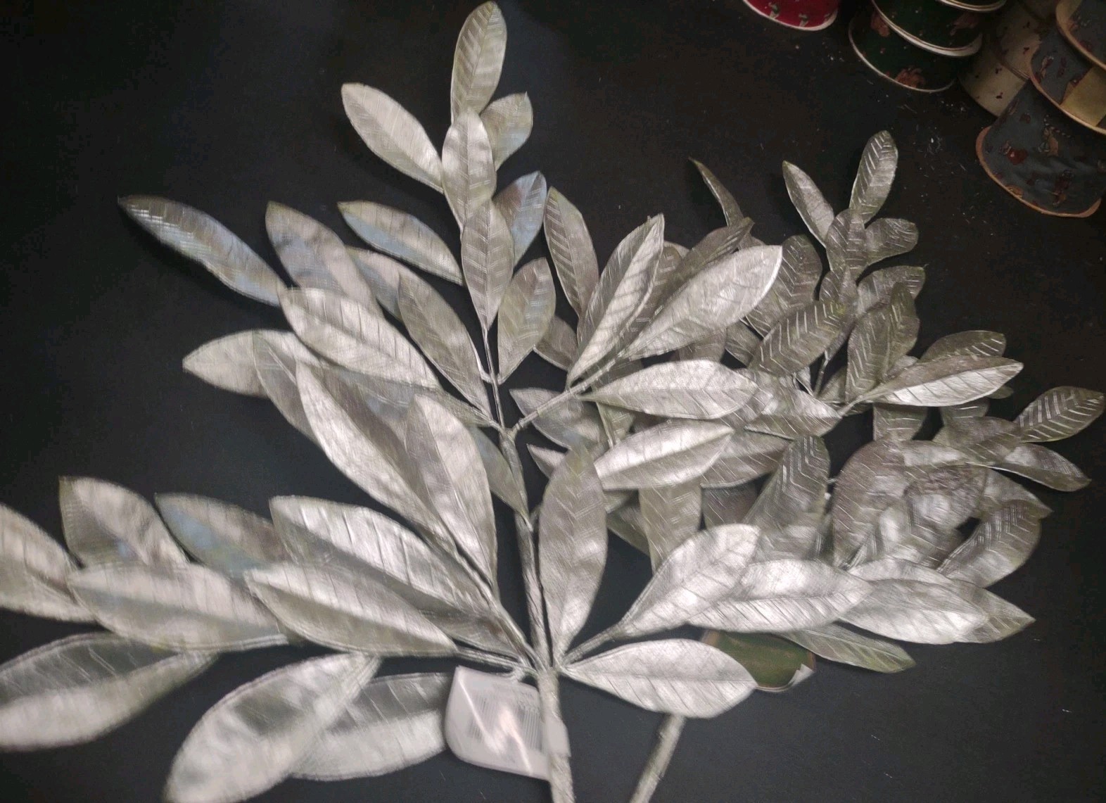 Set of 2 Plastic Bay Tree Branches 23″ Metallic Silver Floral Foliage Leaf Stems