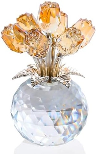 Ornalrist Crystal Gold Roses Figurine, Glass Roses Bouquet Collectible Decor …