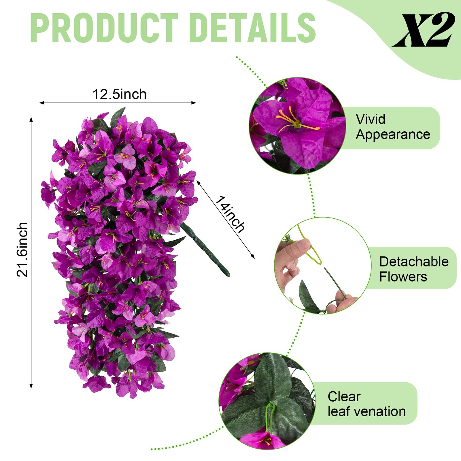 Fake Bougainvillea Artificial Flowers for Outdoors Decoration 2 pcs Faux Hang…