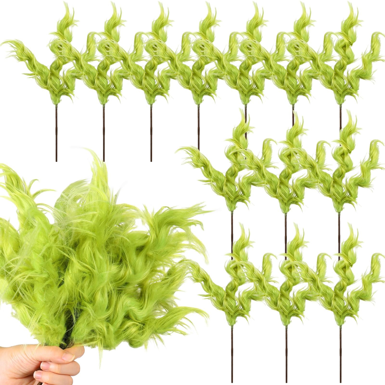 18 Pcs Lime Green Furry Christmas Tree Picks Topper Glitter Curly Berry Ornam…
