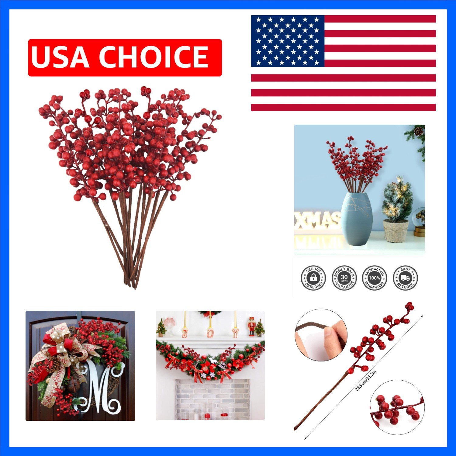 12 Pack Artificial Red Berry Stems Branches, Fake Burgundy Berry Picks Holly …