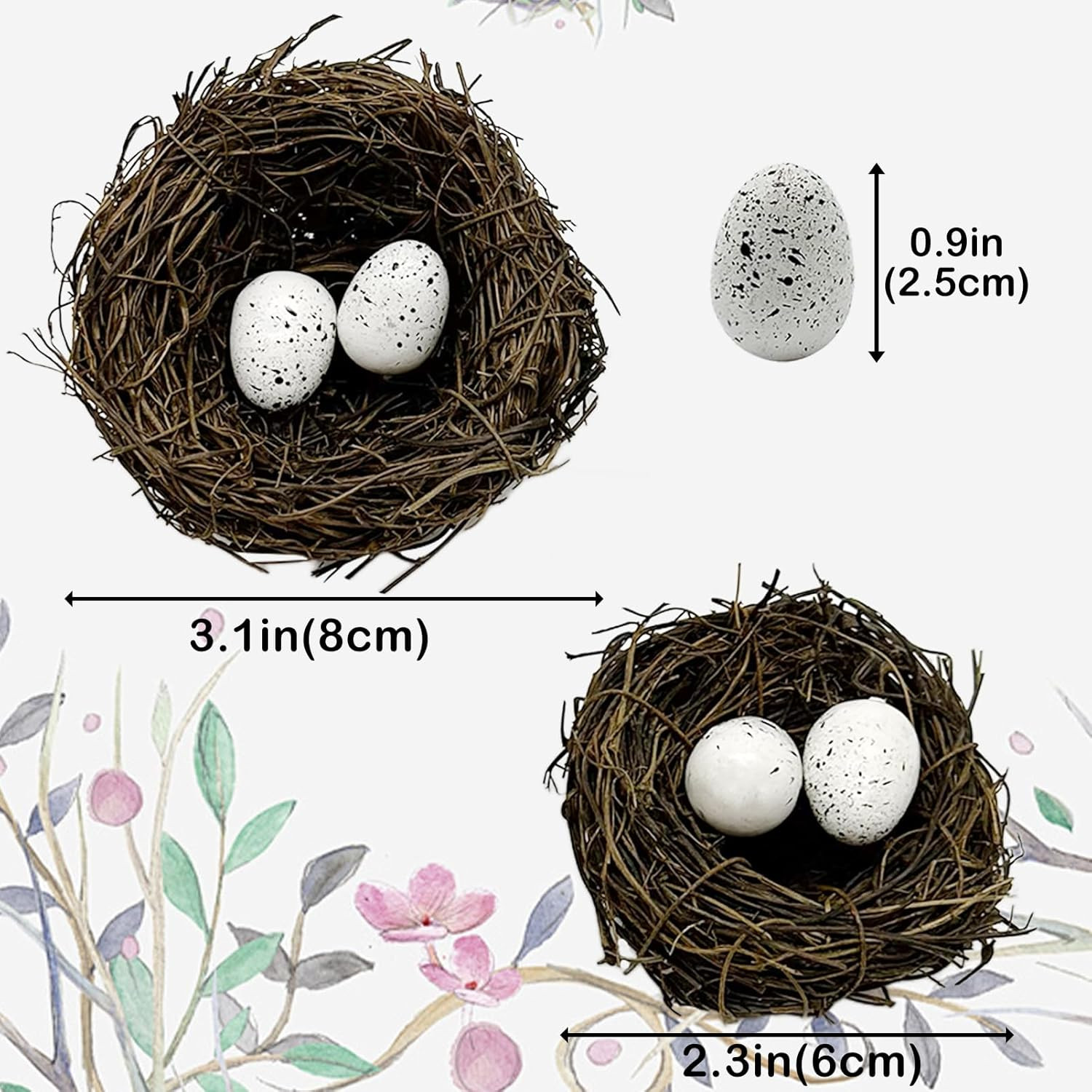 6Pcs Small Faux Bird Nest with Eggs for Crafts, Artificial Rattan Birds Nest for