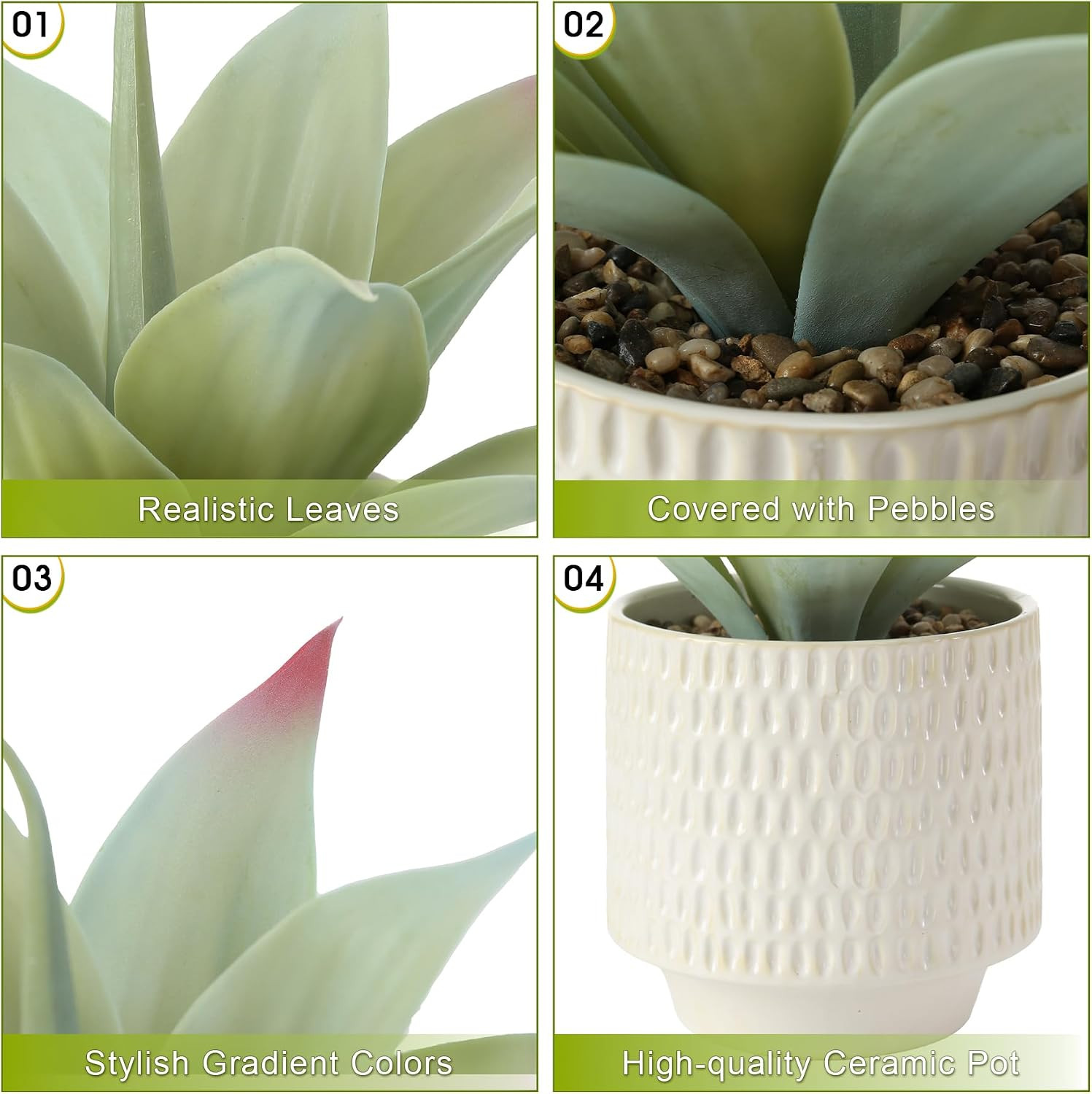 Realistic 11.8″ Artificial Agave Plant in Ceramic Pot for Home Decor
