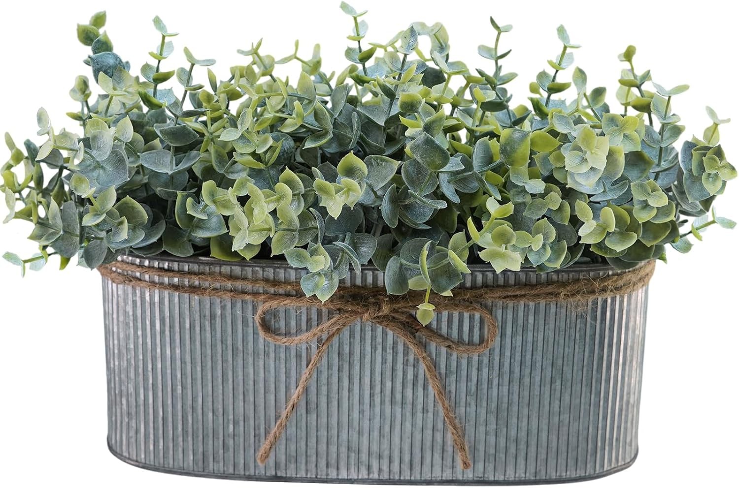 Winlyn Artificial Eucalyptus in Rustic Oval Metal Planter Box