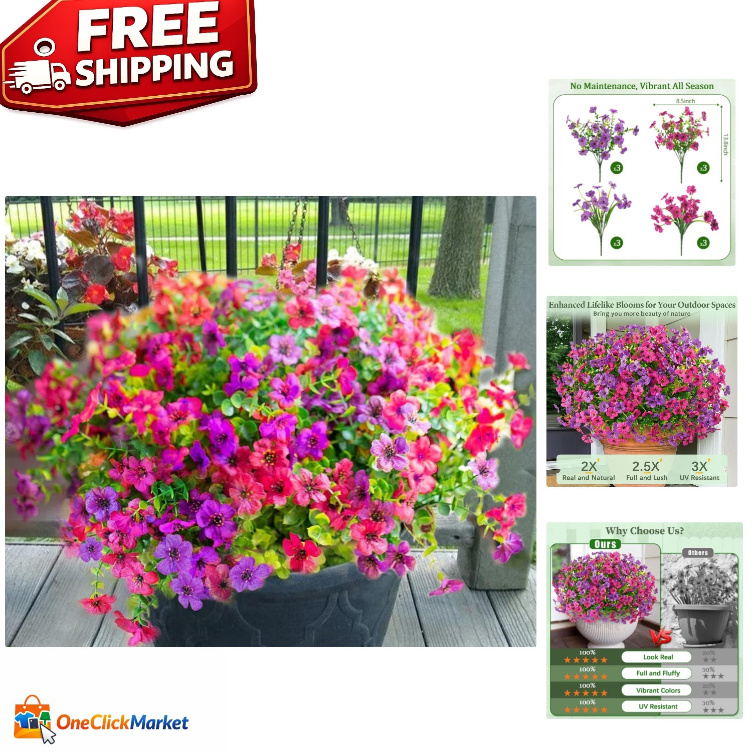 12 Bundles UV Resistant Artificial Flowers for Vibrant Outdoor Decor – Fuchsia