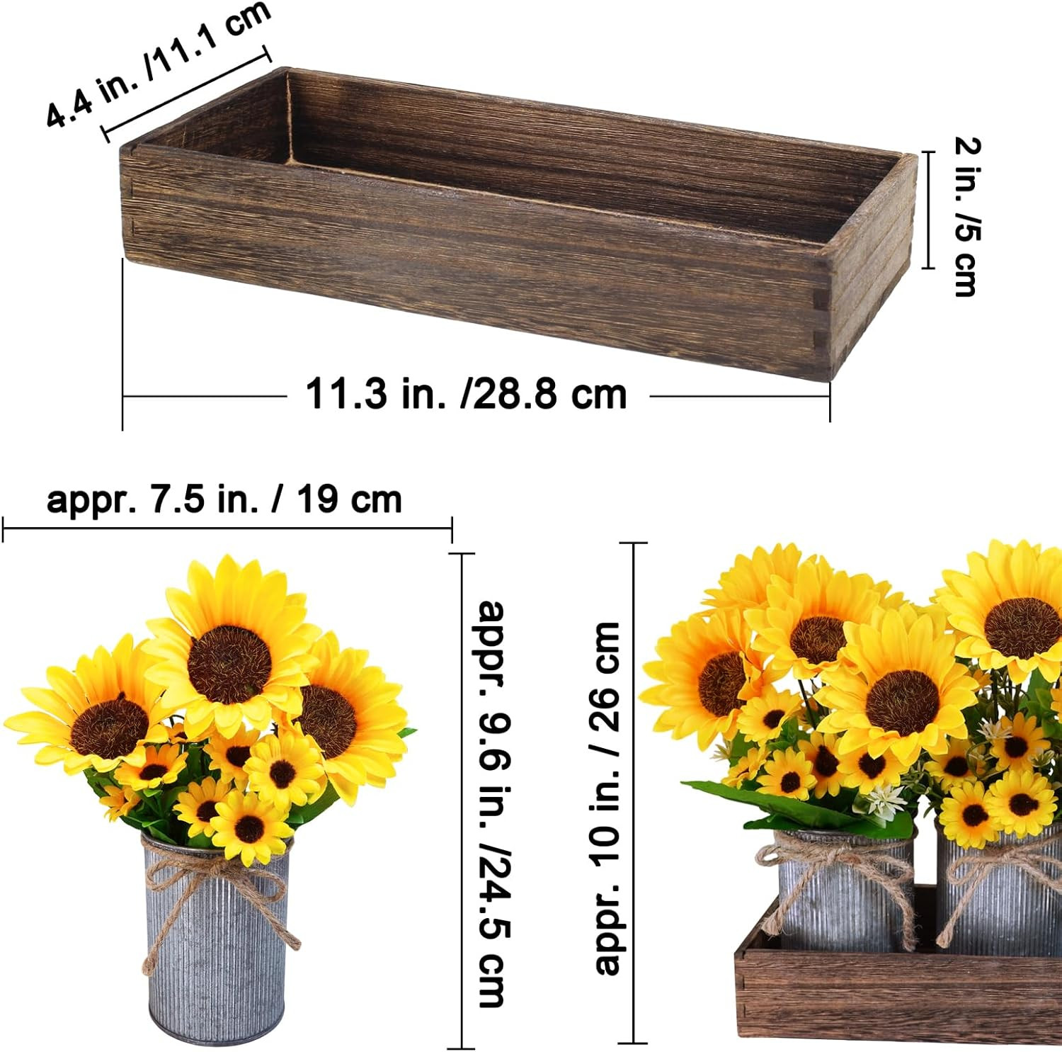 Set of 3 Artificial Sunflowers Metal Pot Centerpiece Farmhouse Sunflowers Flo…