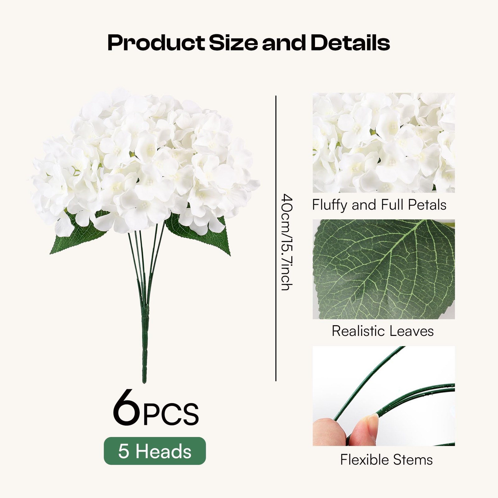 6 Bundles Hydrangea Artificial Flowers for Outdoors and Indoor, Bulk 30 Heads