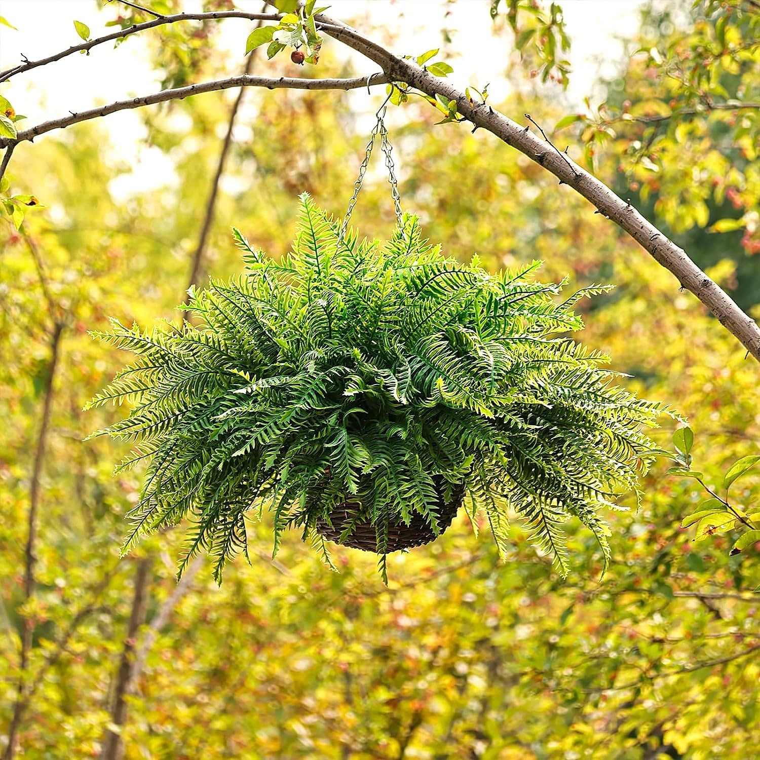 Artificial Hanging Ferns 2 Pack UV Resistant Outdoor Fake Boston Fern Bushes 26
