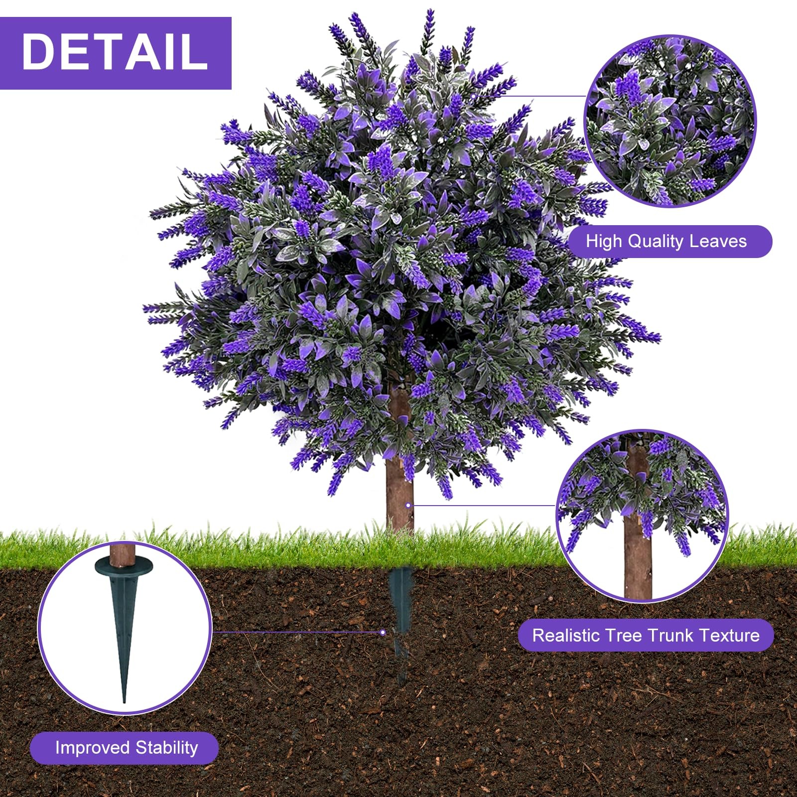Set of 2 Artificial Lavender Boxwood Topiary Ball Bush for Outdoor